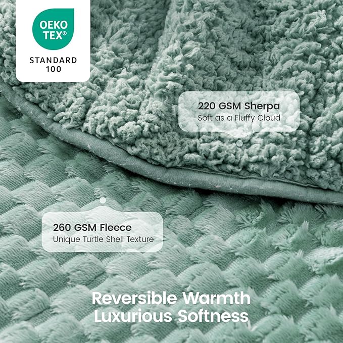 Super Fuzzy Soft Fleece Sherpa Weighted Blanket 20 lbs for Adults, 3D Imitation Turtle Shell Luxury Weighted Throw for Better Sleep, Dual Sided Cozy Heavy Blankets for Couch Bed, Sage Green, 60" x 80"