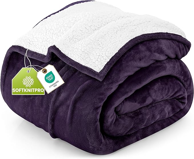 Utopia Bedding Sherpa Blanket California King Size (Plum, 102x96 Inches) - Soft Plush Fleece Reversible Blanket for Bed, Sofa, Couch, Camping and Travel