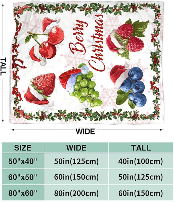 Berry Fruit Blanket for Girls Women Adults Kids Soft Cozy Fleece Funny Christmas Strawberry Blueberry Grape Throw Blankets Gifts Warm Flannel Plush Lightweight Decor for Couch Bed Sofa 50"X40"