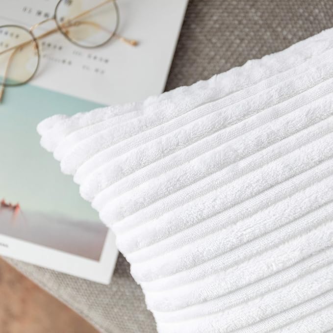 UGASA Velvet Pillow Covers Striped, Decorative Throw Cushion Case with Hidden Zipper for Home Couch/Bedroom/Car, Soft Cozy Solid Square, 1 Pack (18"x18", Pure White)
