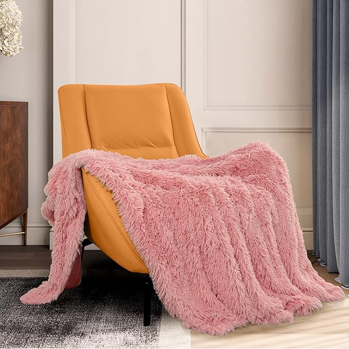 TOONOW Faux Fur Throw Blanket,Super Soft Fuzzy Blanket for Couch Sofa Bed,Fluffy Blankets and Throws for Women,50x60 Inches,Pink