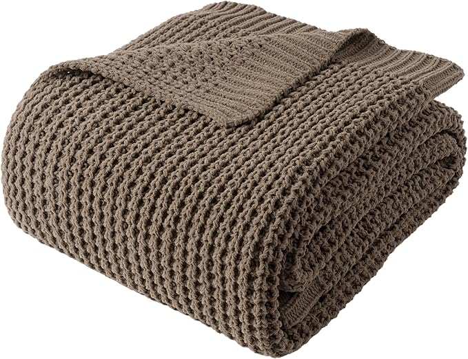 Bunnikins & Clover Knitted Waffle Throw Blanket 60x80 Inches, Camel Tan Throw Blanket for Couch, Tan Blanket Fluffy Cozy Knit Soft Throws for Women Mothers Birthday Gifts