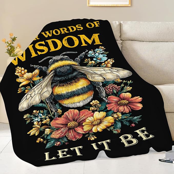 Bee Blanket for Girls Women Boys Men Adults Kids Soft Cozy Fleece Bee Floral Insect Throw Blankets Gifts Warm Flannel Plush Lightweight Decor for Couch Bed Sofa 80"X60"