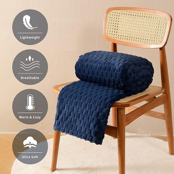 FY FIBER HOUSE Fleece Blanket Queen Size for Bed 300GSM Super Soft Plush Fuzzy Blankets and Throws for Sofa Couch Office, 90x90 Inches, Navy
