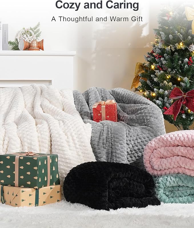 Super Fuzzy Soft Fleece Sherpa Weighted Blanket 15 lbs for Adults, 3D Imitation Turtle Shell Luxury Weighted Throw for Better Sleep, Dual Sided Cozy Heavy Blankets for Couch Bed, Black, 48" x 72"
