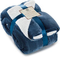 Genteele Sherpa Throw Blanket Super Soft Reversible Ultra Luxurious Plush Blanket, 90 x 90 inches, Navy/White