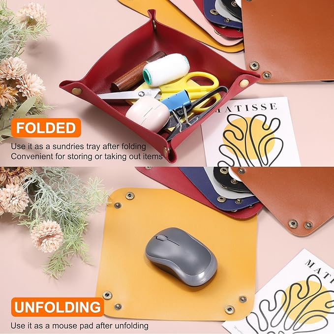 HARFINGTON 2pcs PU Leather Valet Tray Unisex Folding Small Catchall Tray Portable Entryway Table Tray Nightstand Bedside Desk Tray for Key Wallet Watch Coin Jewelry Dice, Green