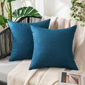 MIULEE Pack of 2 Decorative Outdoor Solid Waterproof Throw Pillow Covers Euro Sham Faux Linen Garden Farmhouse Coastal Cushion Cases for Summer Patio Tent Balcony Couch Sofa 22x22 Inch Blue