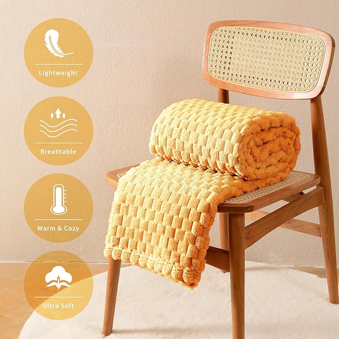 FY FIBER HOUSE Fleece Throw Blanket for Couch 300GMS Super Soft Plush Fuzzy Blankets Lap Blanket for Office Sofa, 50x60 Inches, Yellow