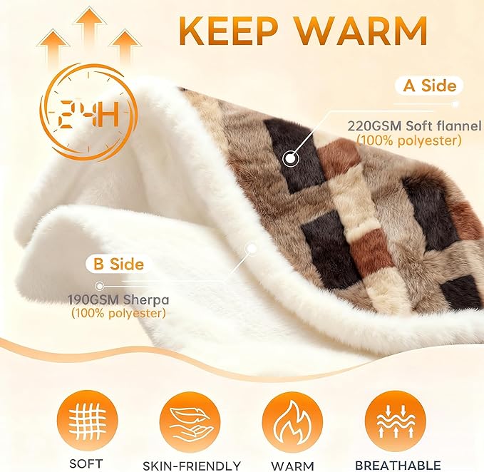King Size Fleece Blanket for Bed - Reversible Soft Cozy Blankets for Bed/Couch - Stylish Winter Home Decor, Christmas Birthday Gift for Women Her 90x108 Inches