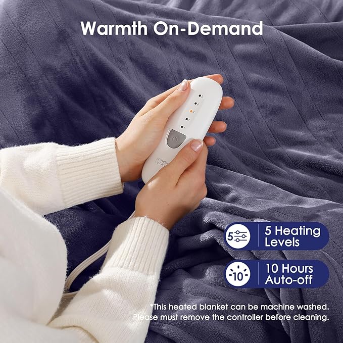 Heated Blanket King Size Electric Blanket 100''X90'' - Fast Heating Blanket Ultra Soft Flannel, Dual Controllers with 5 Heat Levels & 10 Hrs Timer, Machine Washable King Heated Blanket, Purple