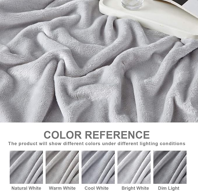 Hansleep Fleece Light Grey Throw Blanket, Super Soft Flannel Fuzzy Plush Cozy Blanket for All Seasons, Light Grey, Throw 50x60 Inches