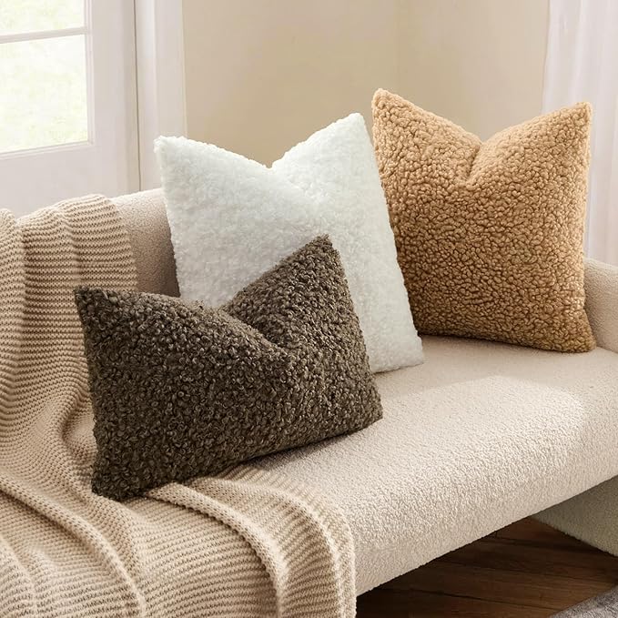 MIULEE Pack of 2 Throw Pillow Covers 20x20 Inch Neutral Pure White Faux Fur Decorative Sherpa Pillow Covers Fuzzy Accent Soft Sheepskin Fleece Cushion Cases for Boho Home Decor Couch Living Room Bed