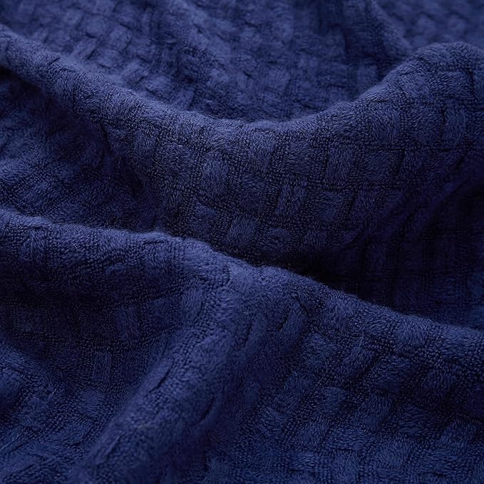 100% Acrylic Decorative Knitted Throw Blanket with Tassels for Bed, Couch, Small, Chairs, Lightweight, Soft, Cozy, Waffle Textured Blanket, Suitable for Spring, Summer, Navy, 50"x60"