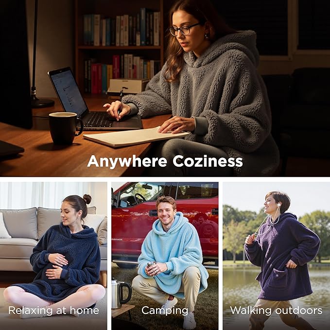 Bedsure Blanket Hoodie, Wearable Blanket Hoodies as Mothers Day Birthday Gifts for Women Men Mom Dad, Warm Cozy Soft Sweatshirt Hooded Blankets for Wife Women Men Adults, Grey, Standard