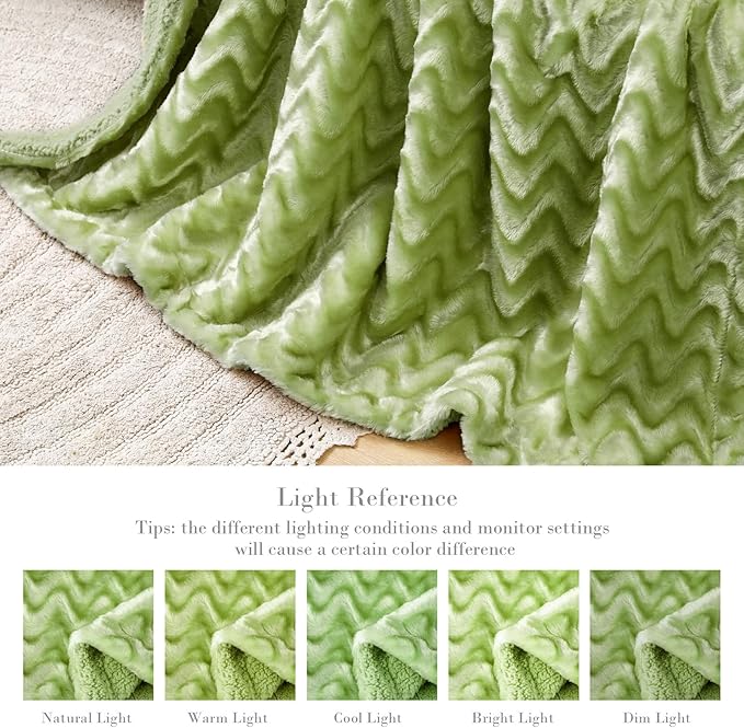 Whale Flotilla Faux Fur Sherpa Throw Blanket for Couch Sofa, Cozy Reversible Fuzzy Fluffy Plush Throws for All Season, Warm and Soft, 50x60 Inch, Sage Green