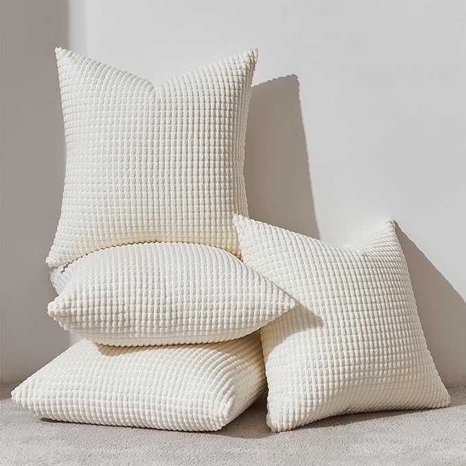 Topfinel 4 Packs Cream White Decorative Throw Pillow Covers 20x20 Inch for Living Room Couch Bed Sofa, Boho Western Farmhouse Home Decor, Soft Plush Corduroy Cute Square Beige Cushion Case 50x50 cm