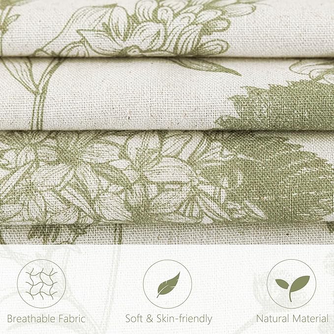 Foindtower Set of 2 Linen Floral Throw Pillow Covers Vintage Accent Print Decorative Cozy Cushion Covers Farmhouse Boho Home Decor for Sofa Chair Couch Bedroom Living Room,22×22 Inch,Light Green