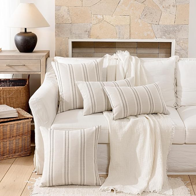 Hckot Throw Pillow Covers 18x18 Set of 2 Charcoal Pillow Covers Farmhouse Decorative Pillows Textured Linen Square Cushion Covers for Sofa Couch Bed Living Room Decor(Charcoal)