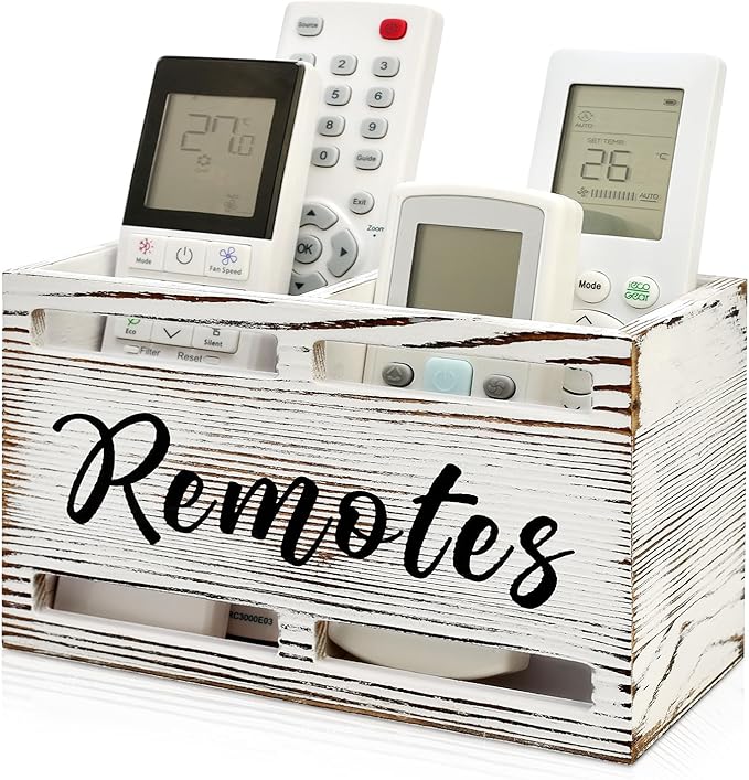 Wooden Remote Control Holder Wall Mount Remote Organizer for Table TV Controller Holders Remotes Caddy for Bed Wall Bedside Organizer Storage Control Box Farmhouse Nightstand Couch Decor 2 slots