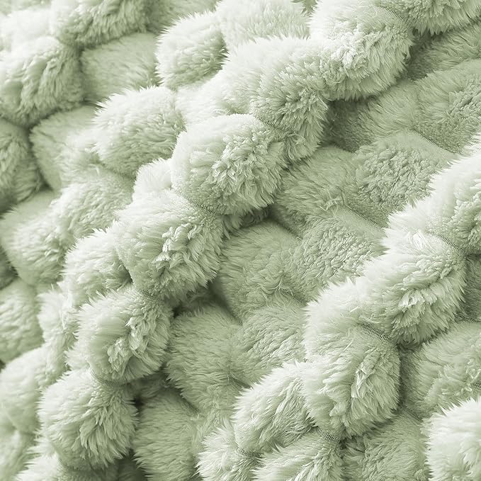 Whale Flotilla Queen Size Blanket for Bed with Jacquard Pattern, Fuzzy Soft Cozy Exquisite Blankets for All Season, Warm and Fluffy, 90x90 Inch, Sage Green