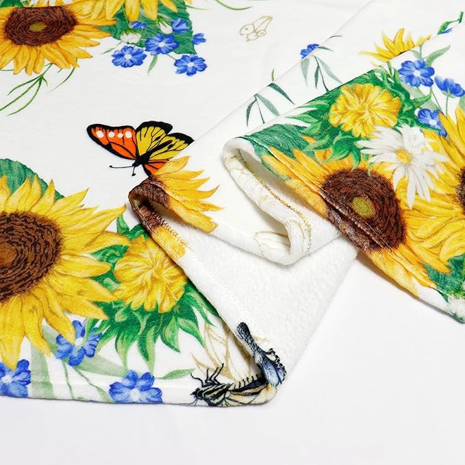 Sunflower Throw Blanket Ultra Soft Butterfly Floral Blanket Cozy Flannel Fleece Bed Blanket Lightweight Fuzzy Plush Flowers Couch Cover Sunflowers Gifts Throw Decor for Women Girls 50" X 60"