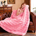 Faux Fur Throw Blanket for Couch, 850GSM Cozy Soft Plush Thick Striped Luxury Blanket for Sofa Living Room Bedroom,50 * 60 Inches, Pink