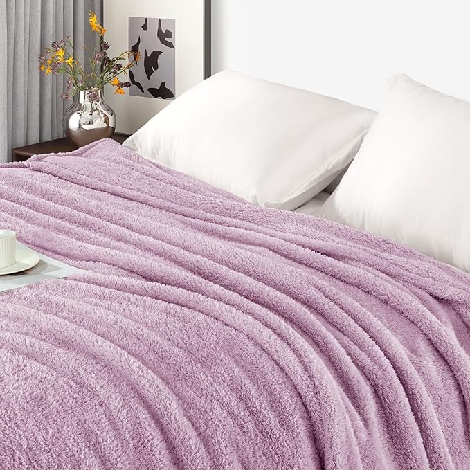 Exclusivo Mezcla Fleece Twin Size Bed Blanket, Ultra Soft, Lightweight and Fuzzy Light Purple Blanket for Women, Home Decor, 60x80 Inches