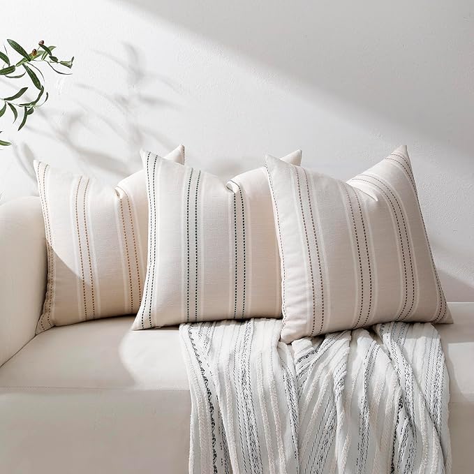 Hckot Throw Pillow Covers 24x24 Set of 2 Taupe Pillow Covers Farmhouse Decorative Pillows Textured Linen Square Cushion Covers for Sofa Couch Bed Living Room Decor(Taupe)