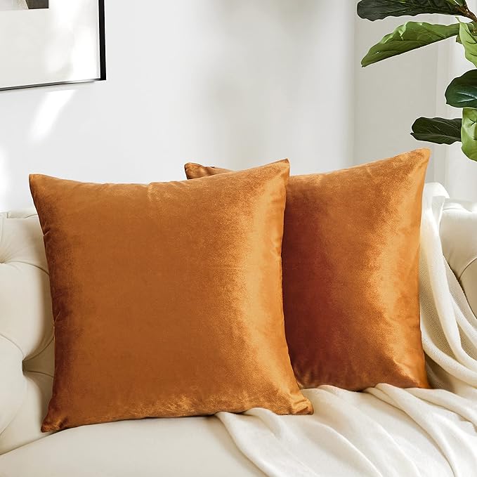 GIGIZAZA Decorative Throw Pillow Covers 16 x 16, Cinnamon Orange Soft Pillow Covers Velvet,Set of 4 Decor Square Cushion Covers