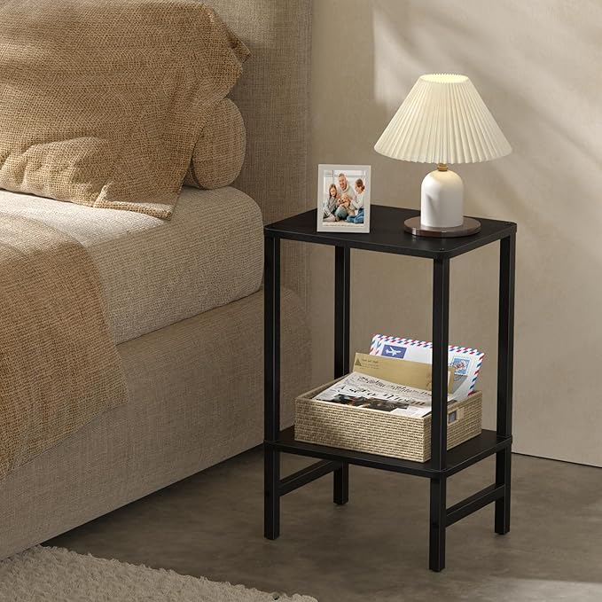 Side Table End Table Tall Night Stand 2-Tier for Living Room Bedroom Bathroom Office Furniture Black