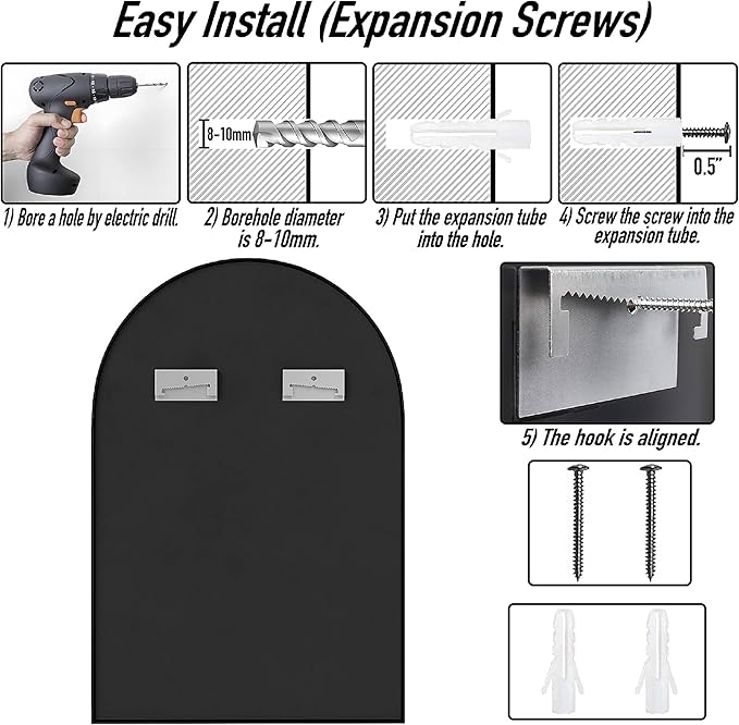 36x24 Arch Mirror Rectangle Full Length Wall Mounted Hanging or Against Wall Metal Aluminium Alloy Frame Dressing Make-up Mirrors for Entryway Bedroom Bathroom Living Room 36 24 inch Black