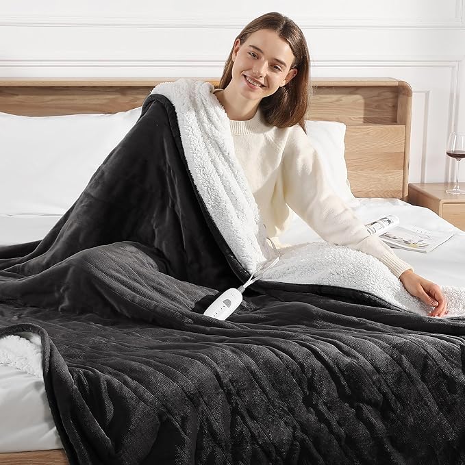 Heated Throw Heating Blanket 50''X60'' - Electric Throw Soft Plush Sherpa with 5 Heating Level & 4 Hour Auto Off, ETL Certified & Overheat Protection, Warm Gifts for Grandma (Charcoal Gray)