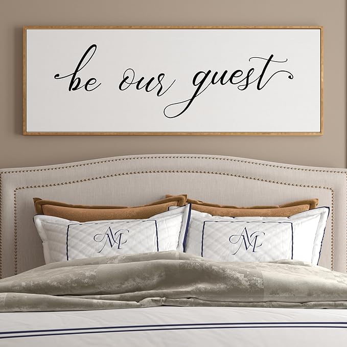 PEONIA 41" x 15" Be Our Guest Wall Decor - Be Our Guest Framed Above Bed for Bedroom Wall Decor Minimalist And Aesthetic Wall Art Canvas Signs (Wood)