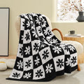 Snuggle Sac Checkered Blanket, Black Flower Throw Blanket for Couch Plaid Microfiber Fluffy Warm Cozy Fuzzy Soft Throw Blanket Reversible Checkerered Blankets for Sofa, Chair, Bed, 50x60 inches