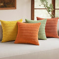 MIULEE Pack of 4 Summer Western Boho Corduroy Decorative Throw Pillow Covers 20x20 Inch Modern Accent Soft Striped Pillow Covers Home Decor for Sofa Living Room Couch Bed Orange Green