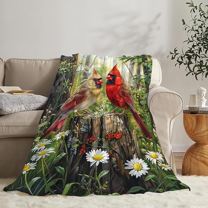 Cardinal Bird Throw - Soft, Warm & Cozy Fleece Blanket for Couch, Sofa, Bed - 50"x40" - Perfect for Girls, Boys, Women, Men, Kids & Adults
