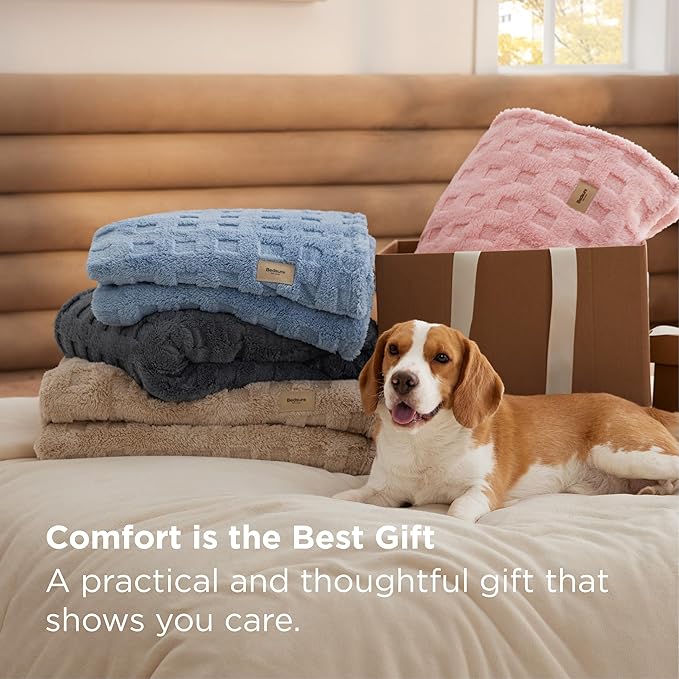 Bedsure Waffle Couch Throw Blanket - GentleSoft Fleece Cozy Blanket for Sofa Bed Room Decor, Super Fluffy Checkered Throw for Women Girls, Warm Cute All Season Gift, Tan, 50x60 Inches