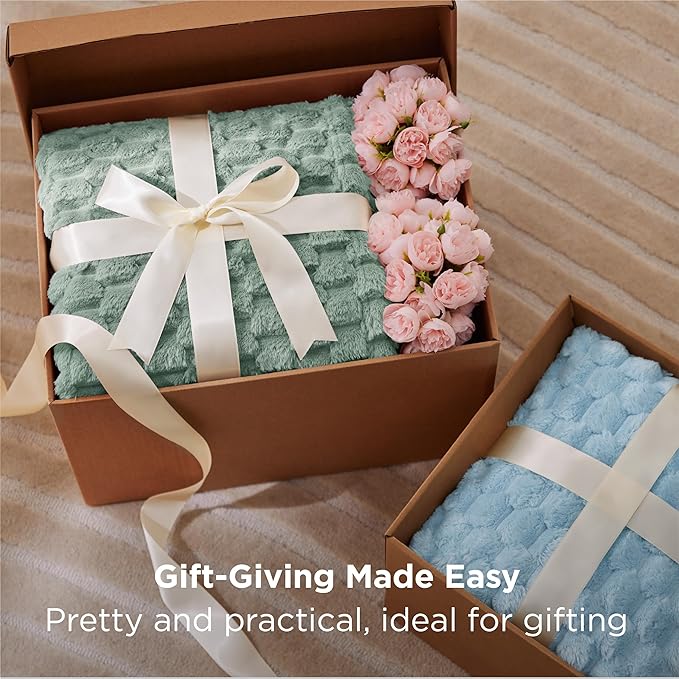 Bedsure King Size Blanket for Bed - 350GSM Fluffy Plush Bubble Blanket King for Home Room Decor, GentleSoft Cute Fleece Soft Cozy Gifts for Women Girls, Sage Green, 108x90 Inches