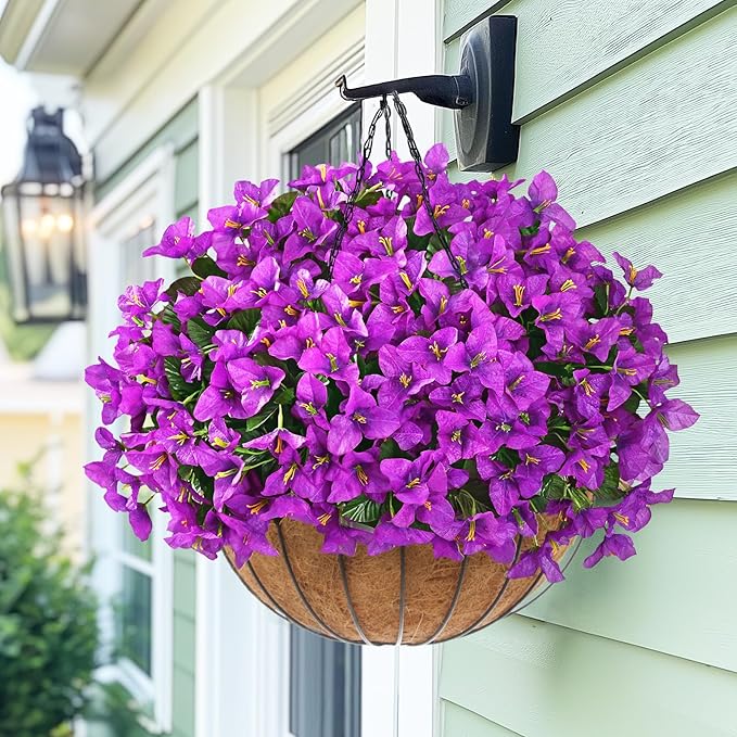 Yastouay 16 Bundles Artificial Flowers for Outdoors, Realistic Bougainvillea Fake Flowers for Outside, UV Resistant Silk Outdoor Faux Plants for Porch Patio Planter Front Door Garden Decor(Fuchsia)
