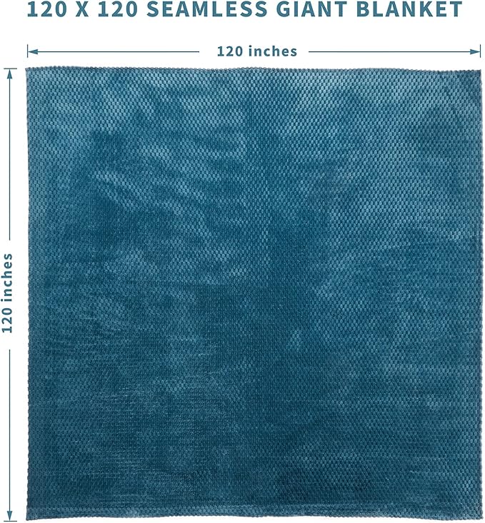 FY FIBER HOUSE Oversized King Blanket 120" x120" Seamless Extra Large Bed Blanket 10' x 10' Super Soft Plush Fuzzy Huge Blankets for Couch Office Sofa, Storm Blue