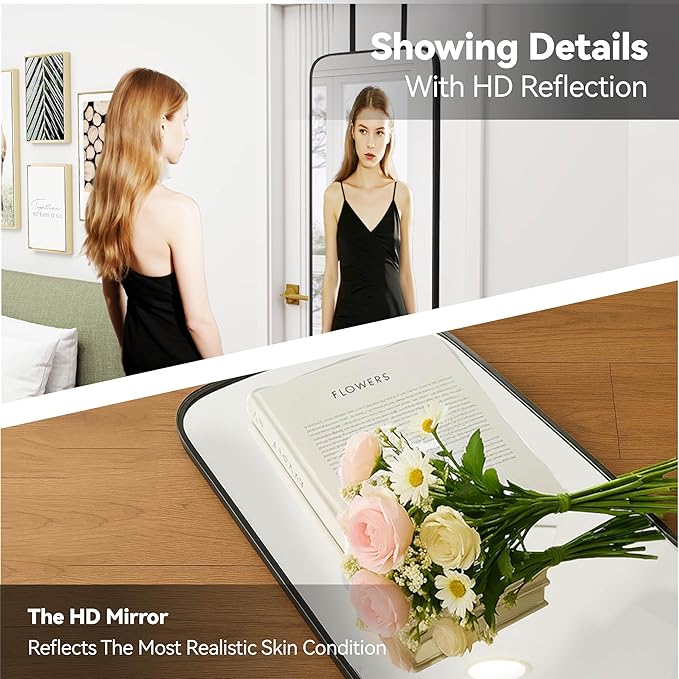 57x20 Door Hanging Full Length Mirror, Floor (Height 5.7ft just Body in 1.3ft) or Wall Mounted Metal Frame Rectangle Dressing Mirrors for Bedroom Bathroom Living Room 57 inch Black