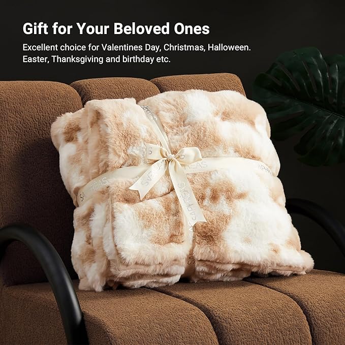 SAPHREAS Faux Fur Throw Blanket for Couch, Fluffy Fuzzy Bubble Blanket for Sofa Bed Living Room, Decor Soft Cozy Gifts for Women Men, 50x60” Tie Dye Khaki