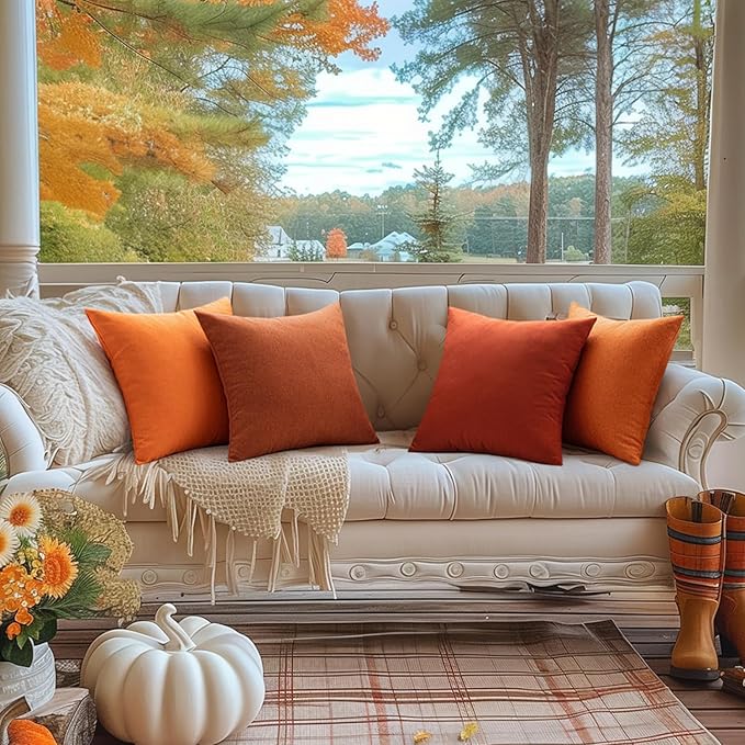 MIULEE Pack of 2 Decorative Outdoor Solid Waterproof Throw Pillow Covers Faux Linen Garden Farmhouse Cushion Cases for Summer Patio Tent Balcony Couch Sofa 20x12 Inch Bright Orange
