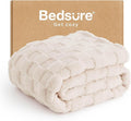 Bedsure GentleSoft Cream Throw Blanket for Couch - Checkered Fleece Blankets Gifts for Women Men Girls, Cute Soft Cozy Throw for Bedroom Home Decor Gifts, 50x60 Inches