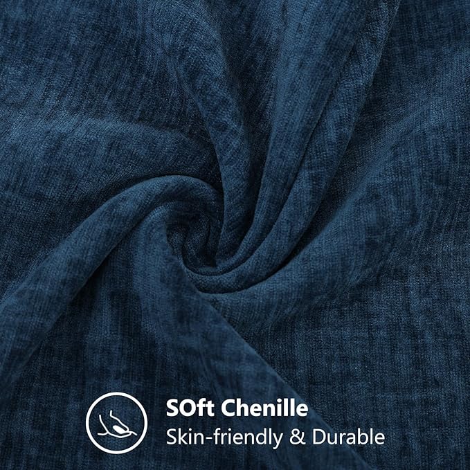 decorUhome Chenille Navy Blue Summer Throw Pillow Covers 22x22 Inch Set of 2, Decorative Soft Couch Pillow Covers Solid Dyed Accent Farmhouse Neutral Square Pillow Cases for Sofa