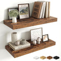 Fun Memories 24 Inch Floating Shelves Wall-Mounted, 10 Inch Deep Wall Shelves, 24 x 10 Floating Shelf for Living Room Bathroom Bedroom, Rustic Brown, Set of 2
