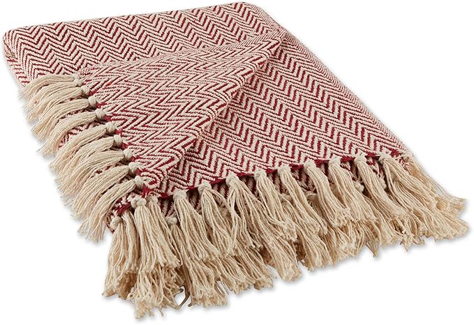DII Chevron Throw Collection Handloomed Cotton, 50x60, Barn Red