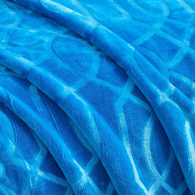 Soft Cozy Fleece Throw Blanket, 50x60 Inches – Lightweight Plush Blanket for Couch, Fuzzy 3D Jacquard Design, for Sofa, Bed & Travel - Royal Blue