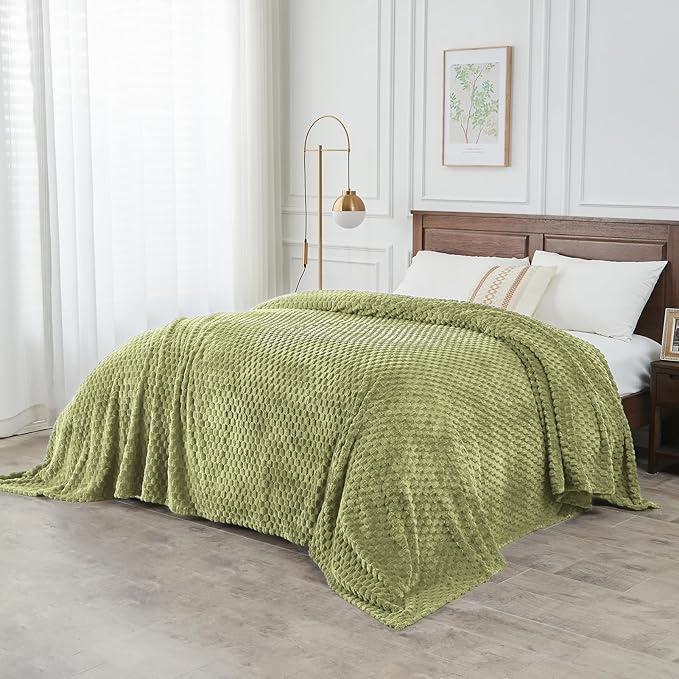FY FIBER HOUSE Oversized King Blanket 120" x120" Seamless Extra Large Bed Blanket 10' x 10' Super Soft Plush Fuzzy Huge Blankets for Couch Office Sofa, Sage Green